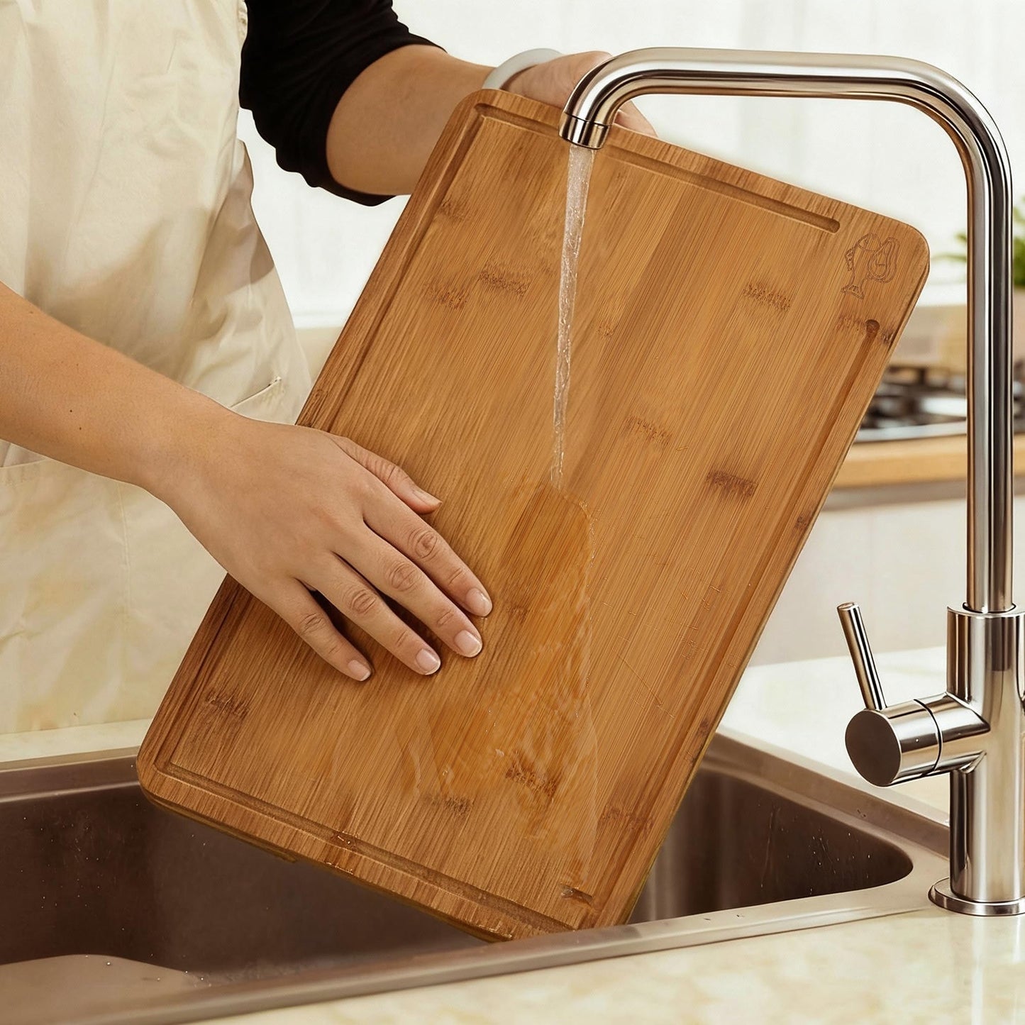 Bamboo Cutting Board for Kitchen with Juice Groove, Dark Butcher Block Chopping Boards, Checkered Wooden Cutting Boards Set of 3 with Stand, Knife-Friendly, Serving Tray