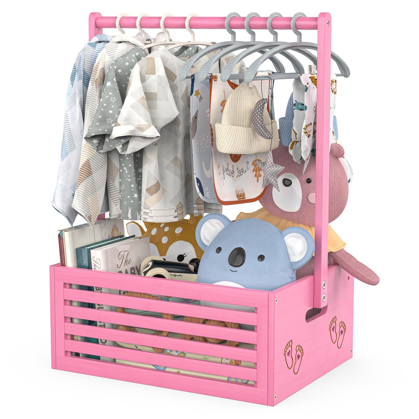 Baby Shower Crate Closet, Baby Baskets with Hangers Handle, Baby Crate Box for Baby Shower, Welcome Gift Basket for Newborn Baby, Pregnancy Gift for New Parents (Pink, Large Size)