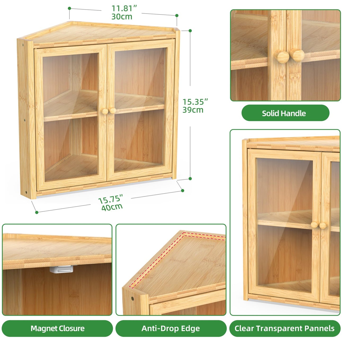Bread Box, Double Layer Bamboo Bread Bin for Homemade Bread Bakers and Corner Kitchen Countertop with Double Doors, Not Suitable for Oversized Loaves, Natural