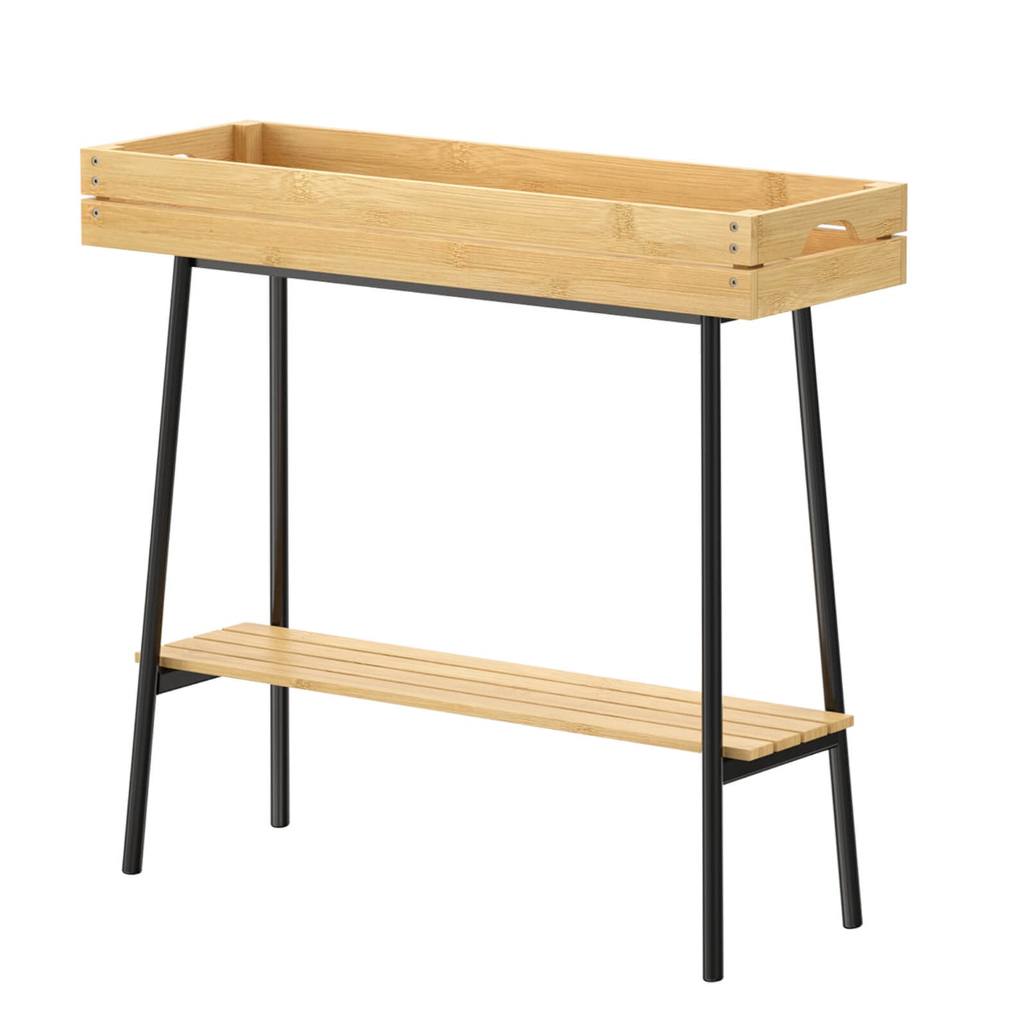 PLUSINTHEBOX 2-Tier Bamboo Plant Stand Table with Metal Legs