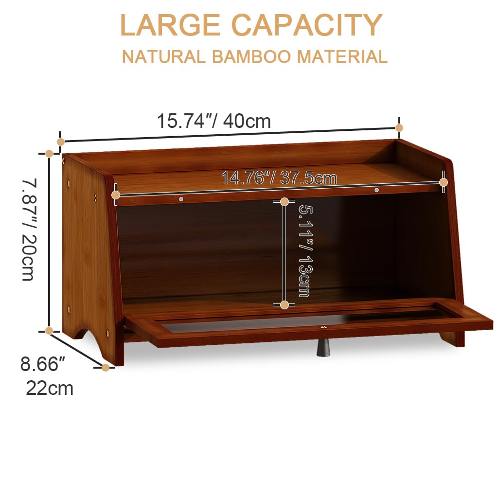 Bread Box for Kitchen Countertop, Bamboo Bread Box for Homemade Bread, Wooden Farmhouse Bread Storage Container, Small Breadbox Bread Bin Organizer for Counter Cabinet Pantry, Brown