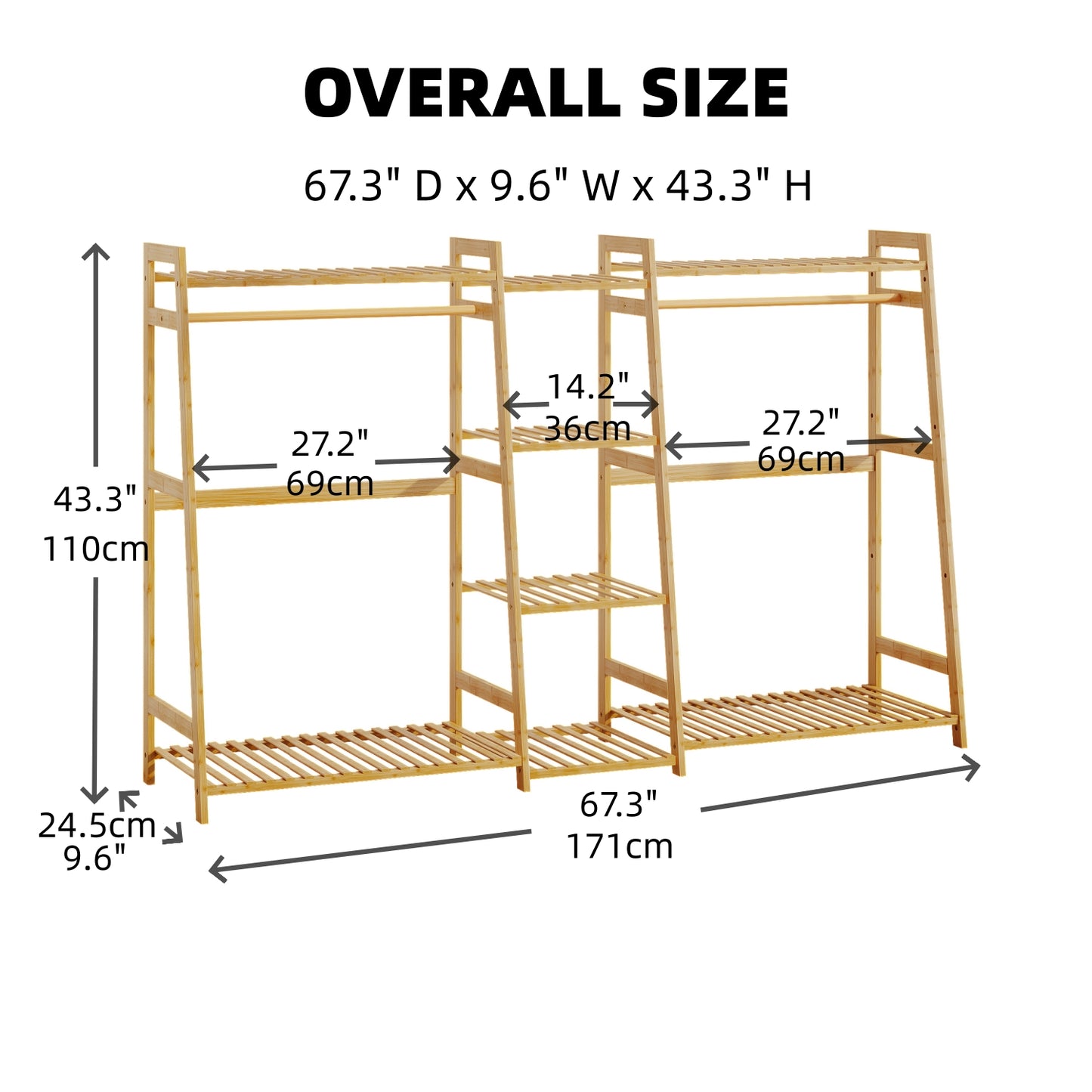 Kids Clothing Rack with Shelves, Bamboo Clothes Garment Rack for Kids Child Baby, Kids Dress Up Storage Rack with Top Shelf, Toddlers Wardrobe Closet for Nursery (Large Size)